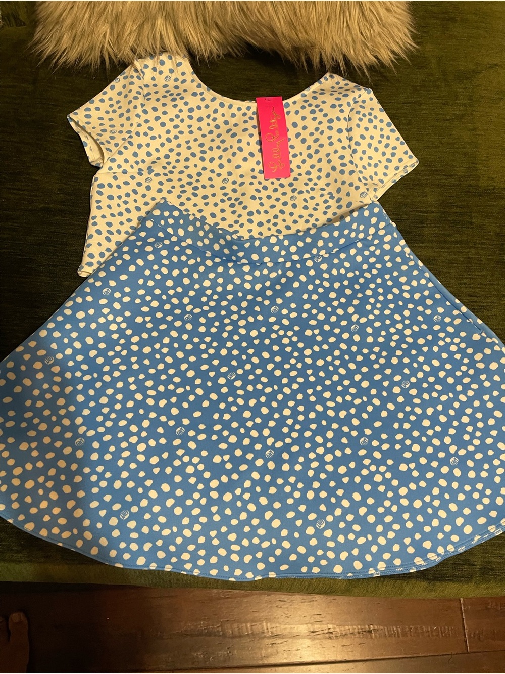 Lilly Pulitzer Blue and White Dot Girls Two-Piece Skirt Set